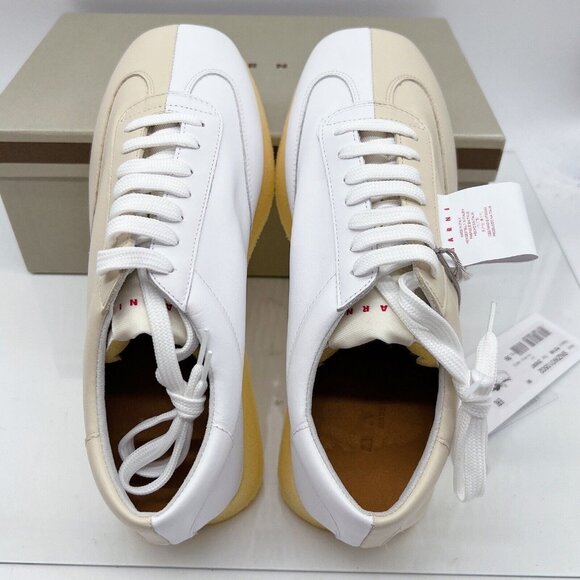 MARNI Split Color Crepe Gat Two-Toned Leather Sneakers Ivory/ White Womens EU 39 - Picture 15 of 16